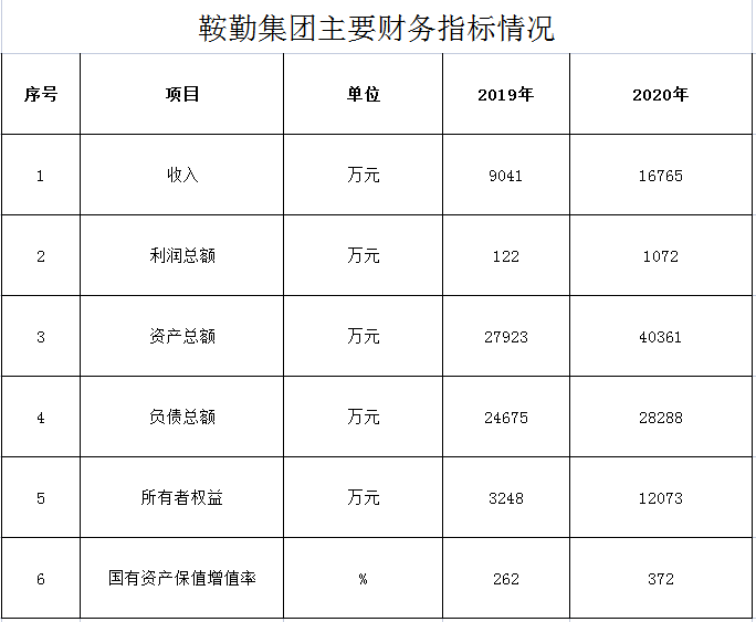 鞍勤集團(tuán)2019年度-2020年度財務(wù)指標(biāo)情況